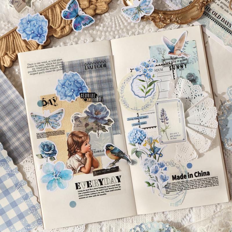 100 - Sheet Vintage Floral Pattern material & Sticker Set, Retro Flower Designs for Hand Account & DIY Crafts