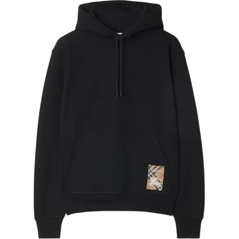 Burberry Check Label Cotton Hoodie Sweatshirt Men's Black 81053641