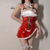 Velvet Bow Cutout Lingerie Set: Plush Patchwork Christmas Uniform for Women