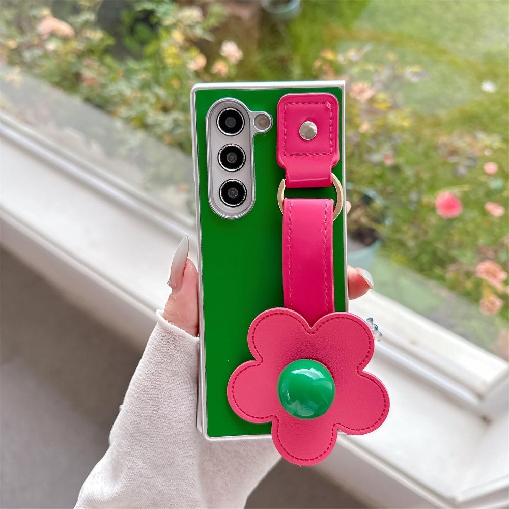 Мультяшный Цветочный Браслет Кожаный Чехол для Samsung Galaxy Z Fold 7 6 5 zfold 3 4 Контрастный Цветной Ремешок-Браслет Ударопрочный Защитный Чехол