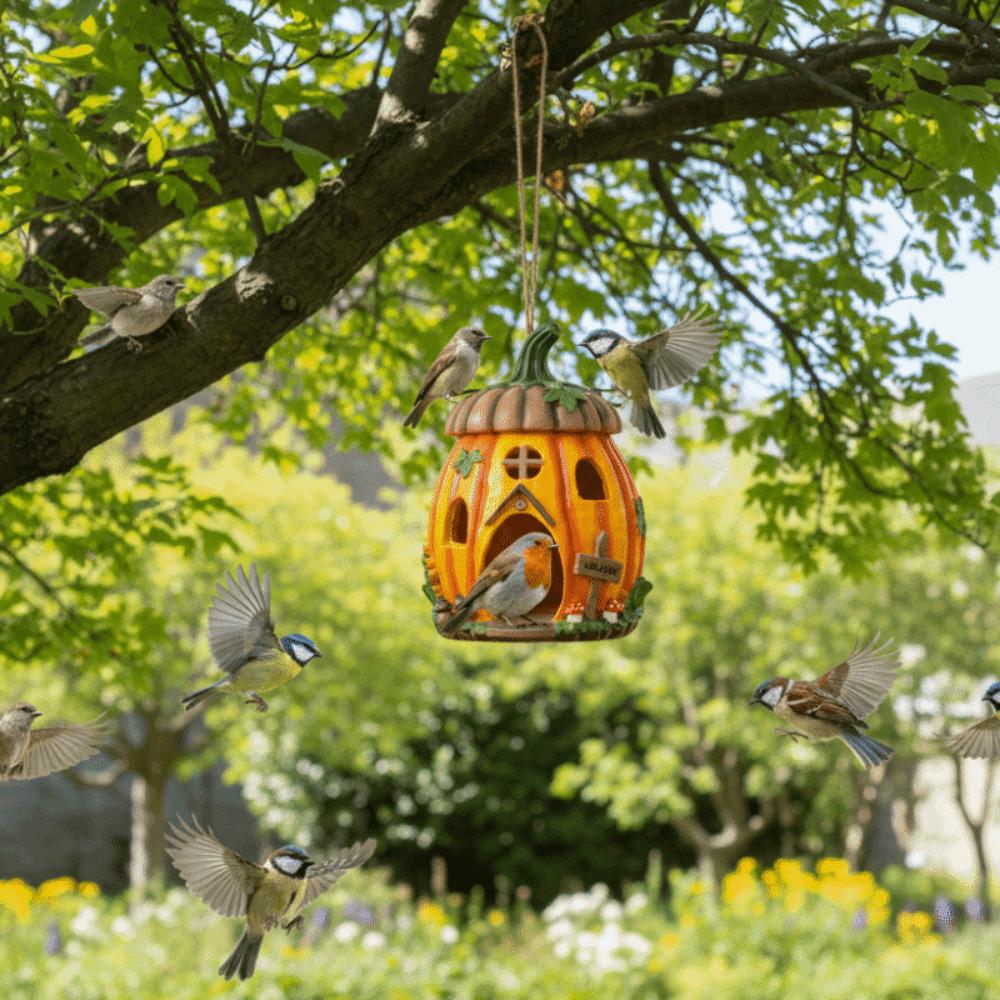 Waterproof Resin Birdhouse Nest Vibrant Orange Garden Bird Shelter Pumpkin Bird House Bird Lover