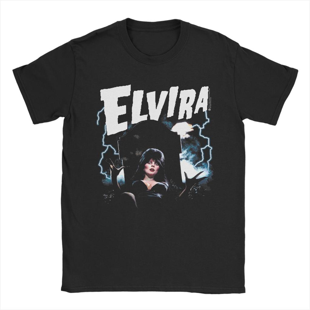 Elvira Mistress of The Dark Grave and Lightning Unisex TShirt Vintage Tees Short Sleeve Crewneck TShirts Cotton Plus Size Clothes