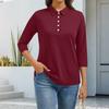 Women's Fashion Casual Lapel Short 3/4 Sleeve Solid Color Shirt Women's Button Up Tops