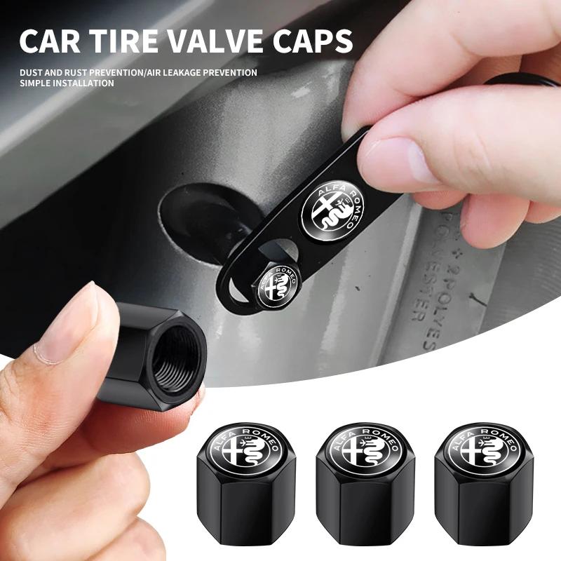 MQHWD1 1Set Car Keychain Key Ring with Auto Tire Valve Caps Tyre Dust Cap Emblem for Alfa Romeo 4C 159 Spider Giulia Giulietta 156 147
