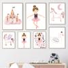 Pink Ballet Girl Princess Unicorn Castle Swan Wall Art Print Canvas Painting Nordic Posters Cartoon Pictures Baby Kid Room Decor