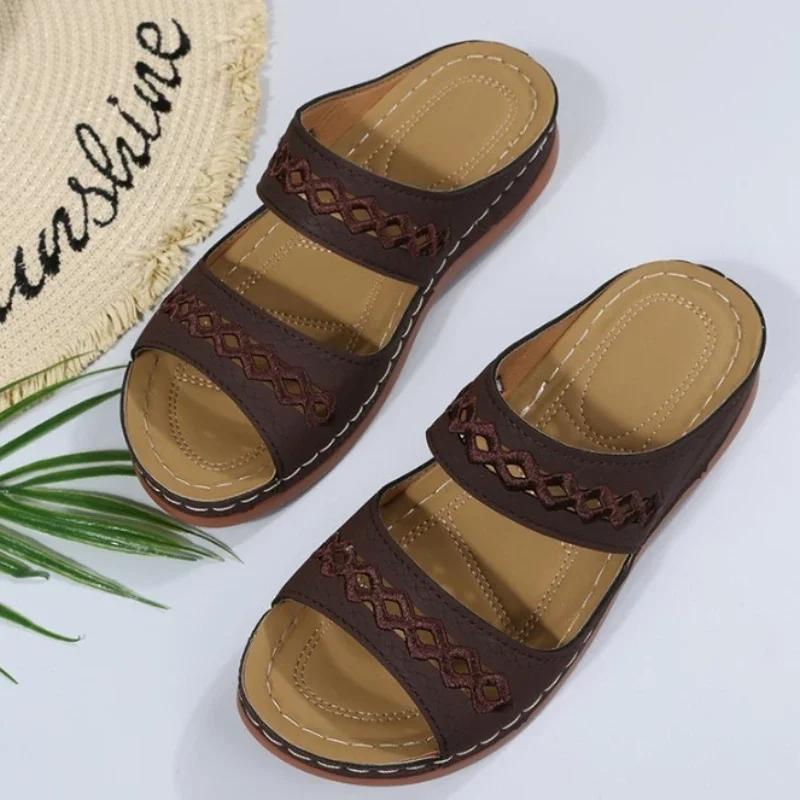 Women Open Toe Summer Shoes Women New Comfort Double Buckle Wedge Ladies Sandals Plus Size Platform Shoes Casual Slippers Women