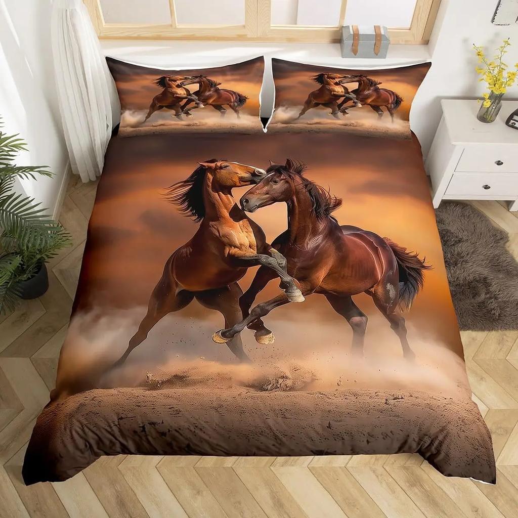 Комплект постельного белья «Скачущая лошадь» Пододеяльник Твин Фул Квин Кинг Фермерские животные Покрывало для детей Девочек Подростков Комнаты