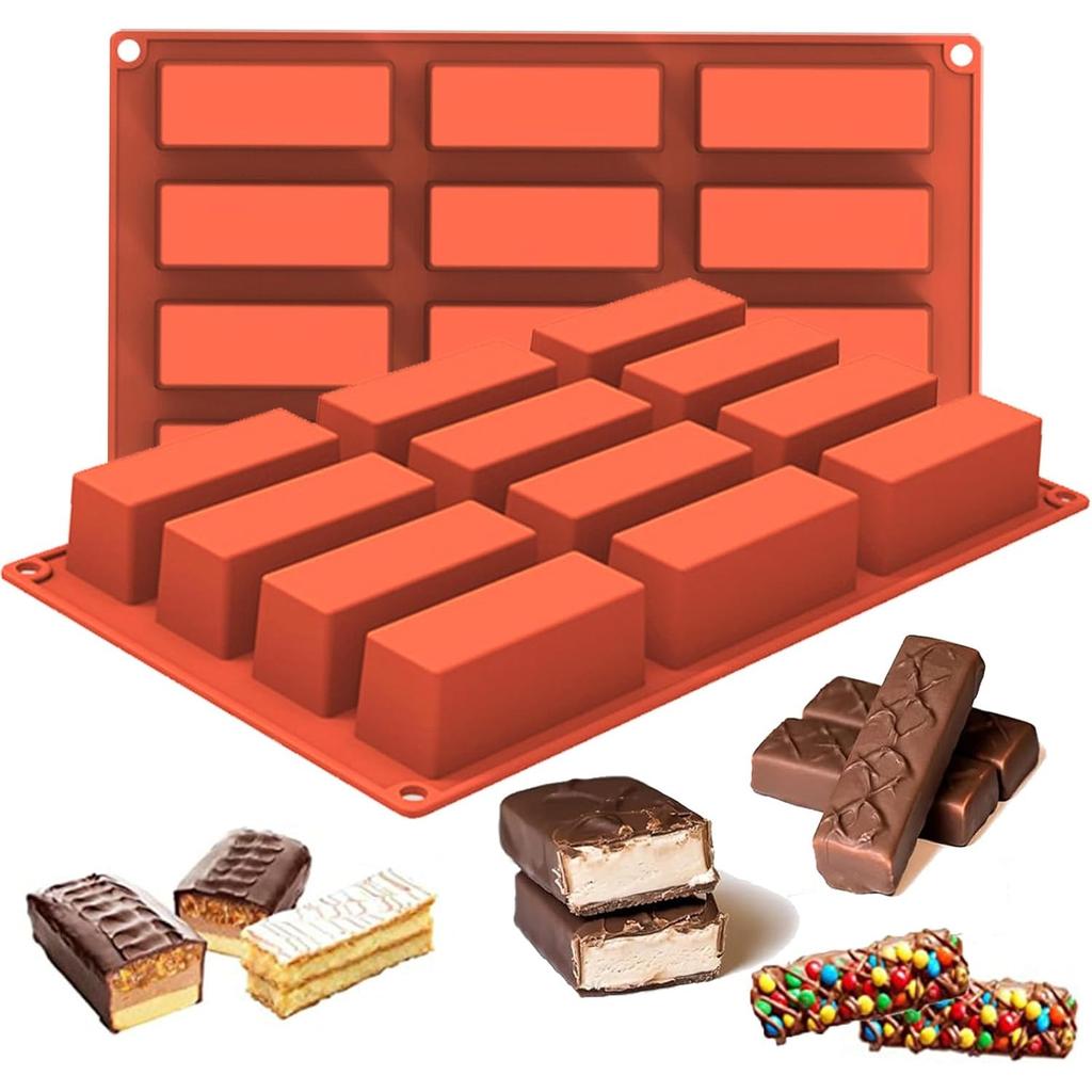 Set of 2 Silicone Granola Bar Molds – Non-Stick 12-Cavity Protein Bar Tray for Chocolate, Brownies, Cheesecake, Cornbread and More