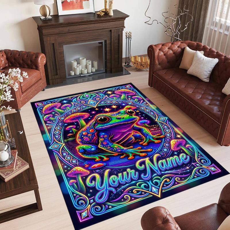 Frog Theme Crystal Velvet Floor Rug Personalized Custom Name Text Warm Carpet Home Decoration