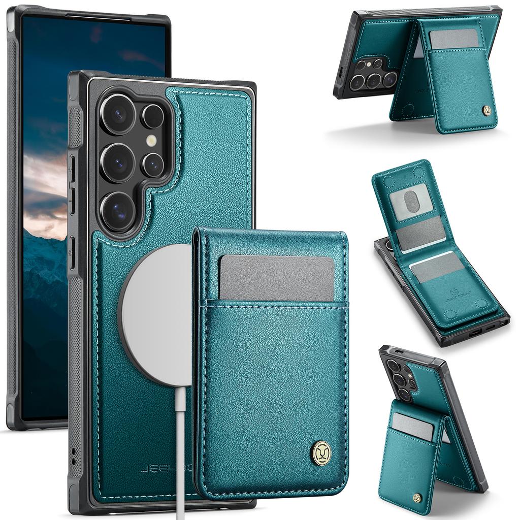 For Samsung Galaxy S26 Ultra Leather Back Cover JEEHOOD J06 Magnetic Phone Case with Card Bag RFID Blocking