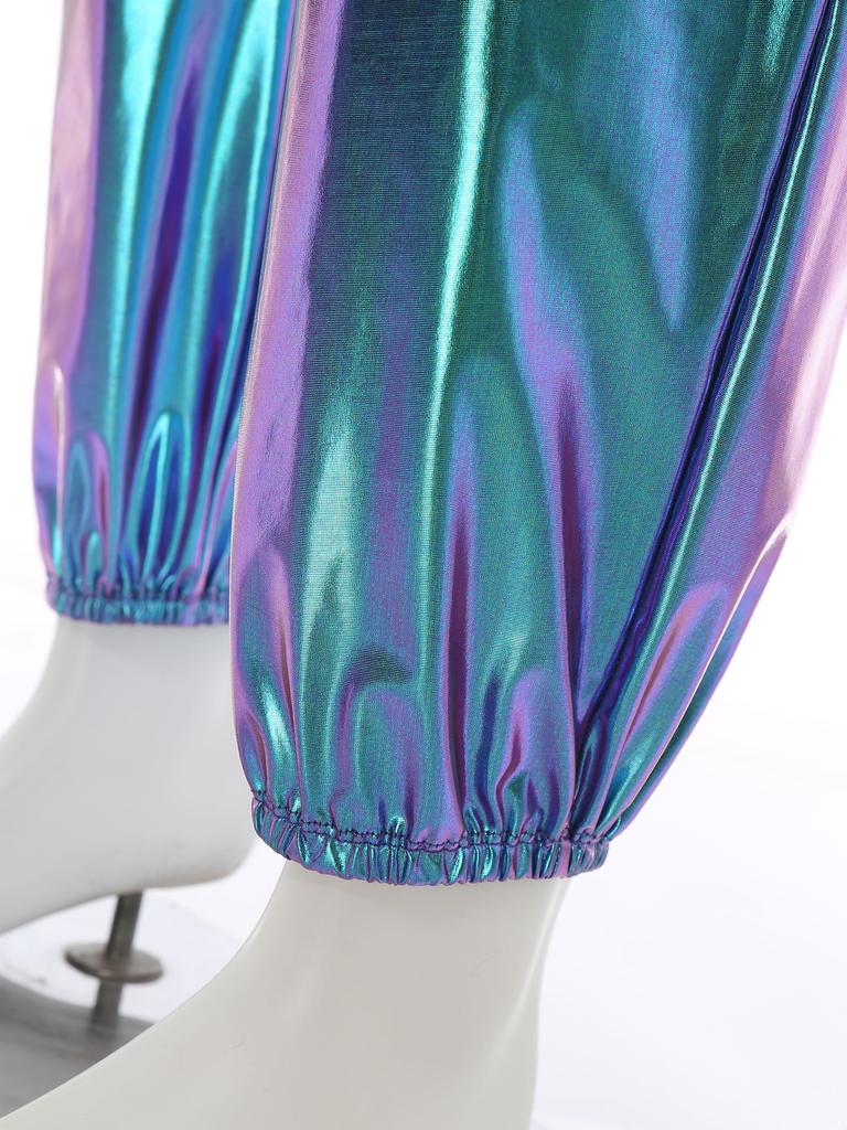 Mens Shiny Metallic Sleeveless Full Length Zipper Jumpsuit Bodysuit