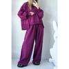 New Autumn and Winter Women's Fashion Casual Set Solid Color Long-sleeved Shirt Long Pants and Round Neck Two-piece Set
