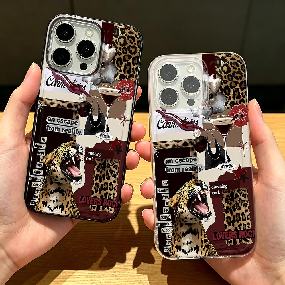 Чехол для телефона с коллажем леопардового принта для iPhone 17 Air 16 15 14 Pro 13 12 11 Pro Max 16 Plus Ударопрочный силиконовый чехол
