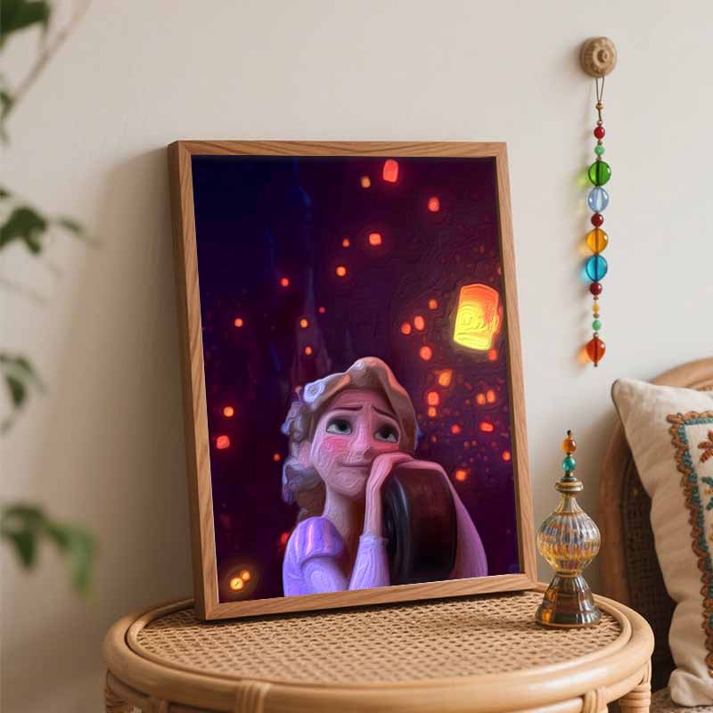 Disney oil painting painting art Rapunzel floating lantern princess scene handmade diy painting home decoration gift