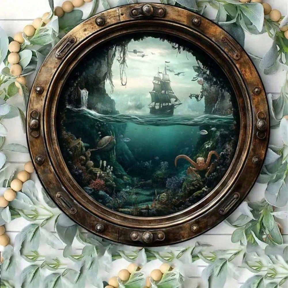 Морской иллюминатор Настенный Декор, Круглый Морской Металлический Знак, Нержавеющий Водонепроницаемый для Крыльца Гаража