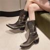 Fashion Polished Western Cowboy Boots Women's New Pointed Toe Thick Heel Knight Boots Belt Buckle V Sleeve Plus Size Boots P739
