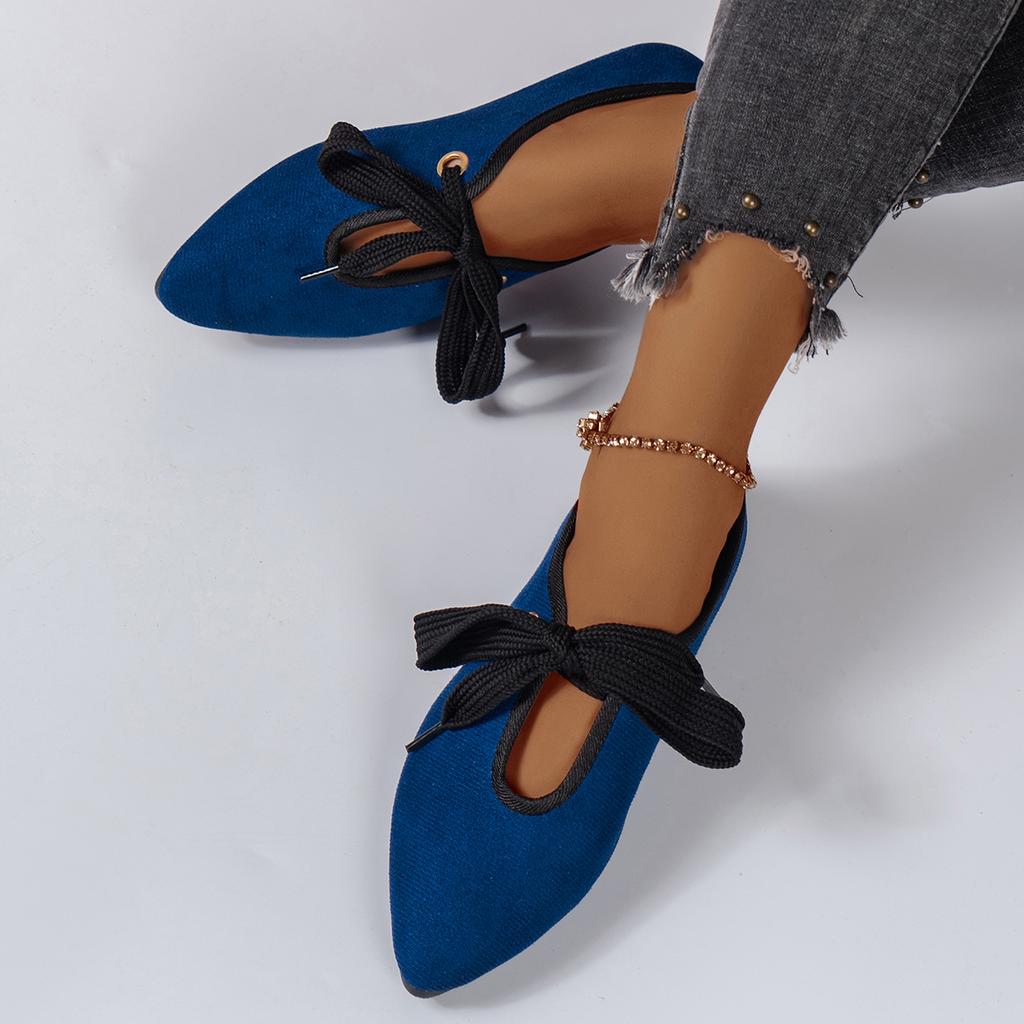 2024 Autumn Pointed Toe Ballet Women's Flats Casual Soft Bottom Flat Shoes Female Shallow Solid Lace-up Shoes Zapatos De Mujer