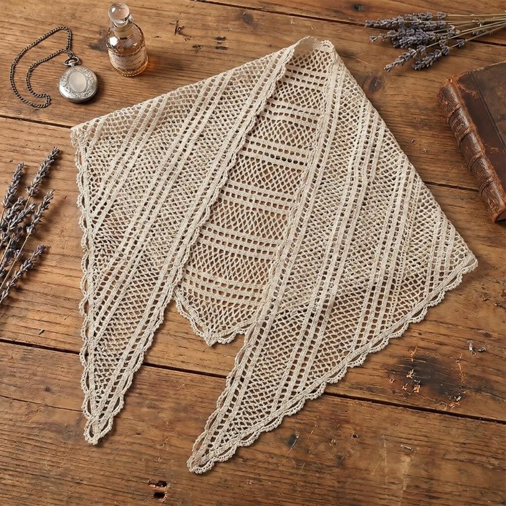 Solid Color Triangle Wrap Hollow Out Lady Shawl Flower Fashion Lace Scarf Women