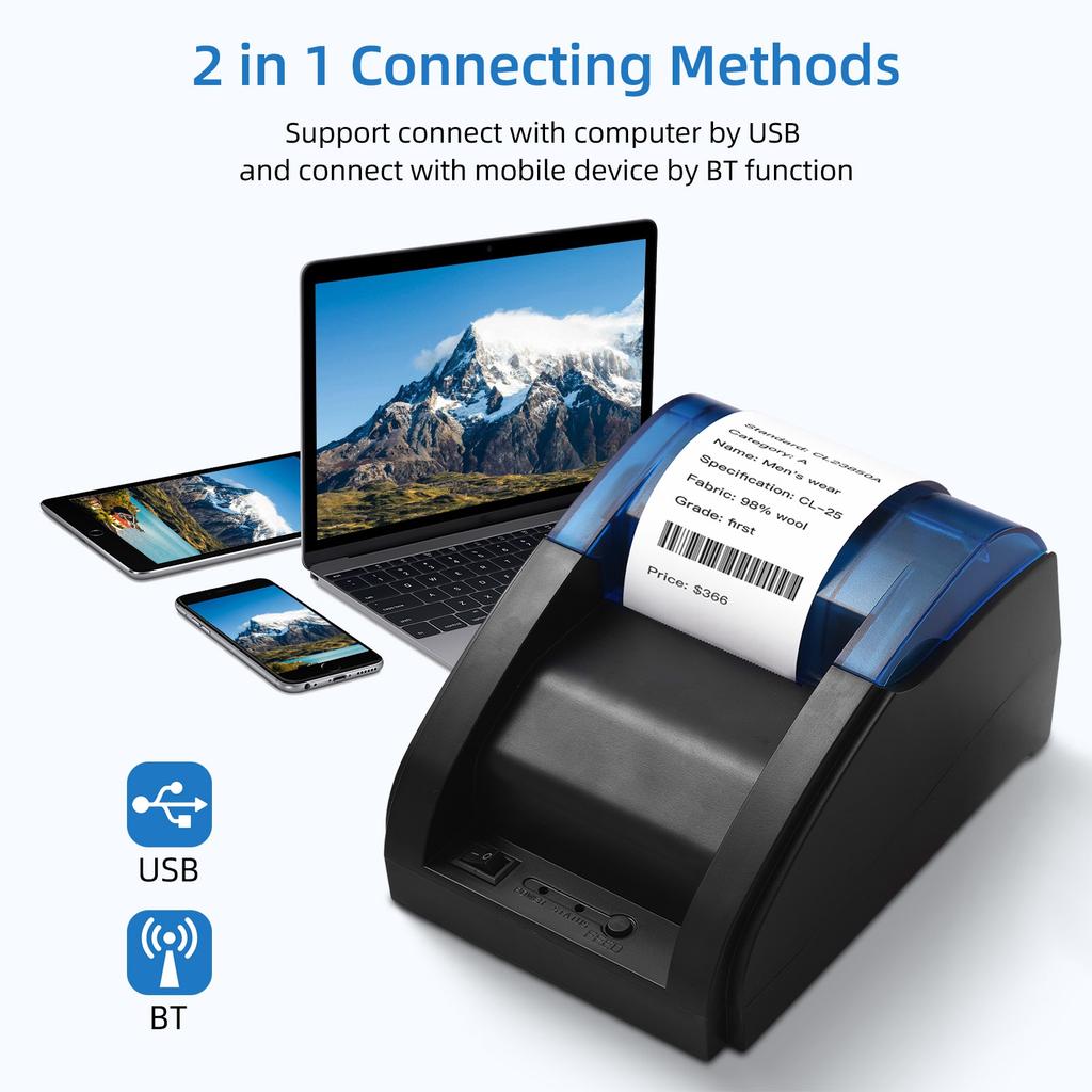 58mm Desktop Receipt Printer POS Printer Direct Thermal Printing Compatible with Android/iOS/Windows Support ESC/POS