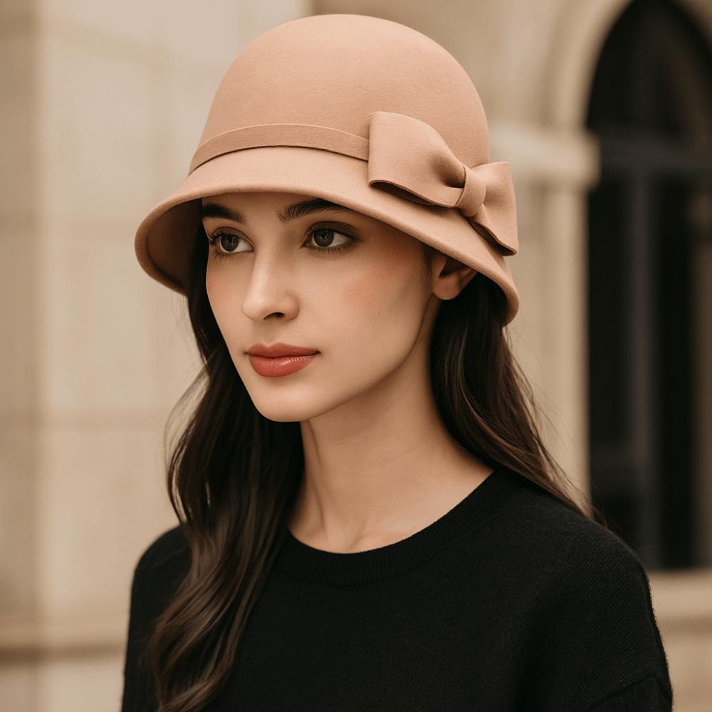Женская шляпа рыбака во французском стиле, однотонная шерстяная шляпа-ведро, модная шляпа-топ с бантом, для вечеринки