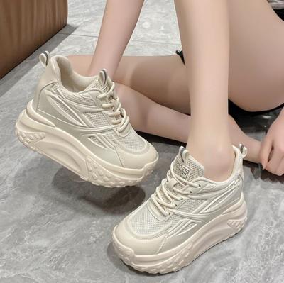 Кроссовки на высоком каблуке 10 см, массивные, повседневные, осенне-весенние, на платформе, на танкетке, модные, дышащие, женские, летние туфли