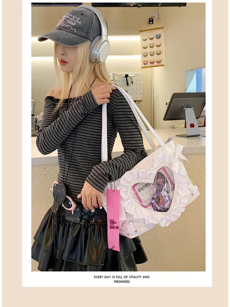 Женская милая и крутая острая аниме-сумка ита с кружевом и сердечками - маленькая сумка кроссбоди/на плечо/подмышку