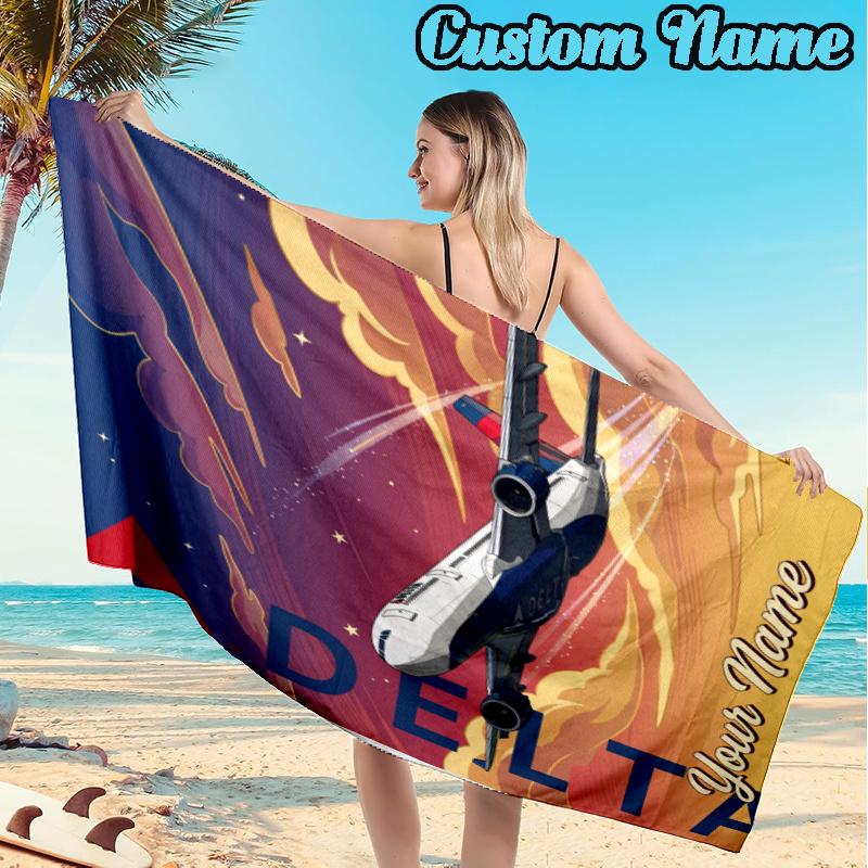 Custom Name Boeing Beach Towel Soft Microfiber Fabric Bath Towels for Swimming Travel Camping, Outdoor essentials Gifts