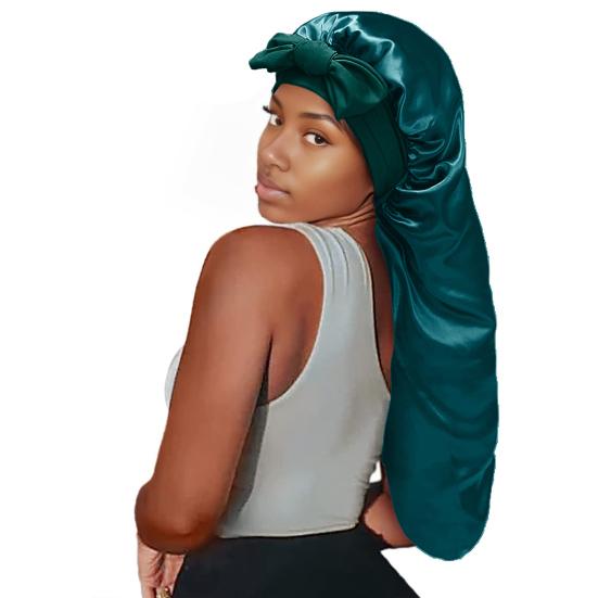 Yousheng Long Satin Bonnet with Tie Band Double Layer Women Sleeping Bonnet Extra Large Braids Curly Hair Faux Silk Hat Soft Hair Care Cap
