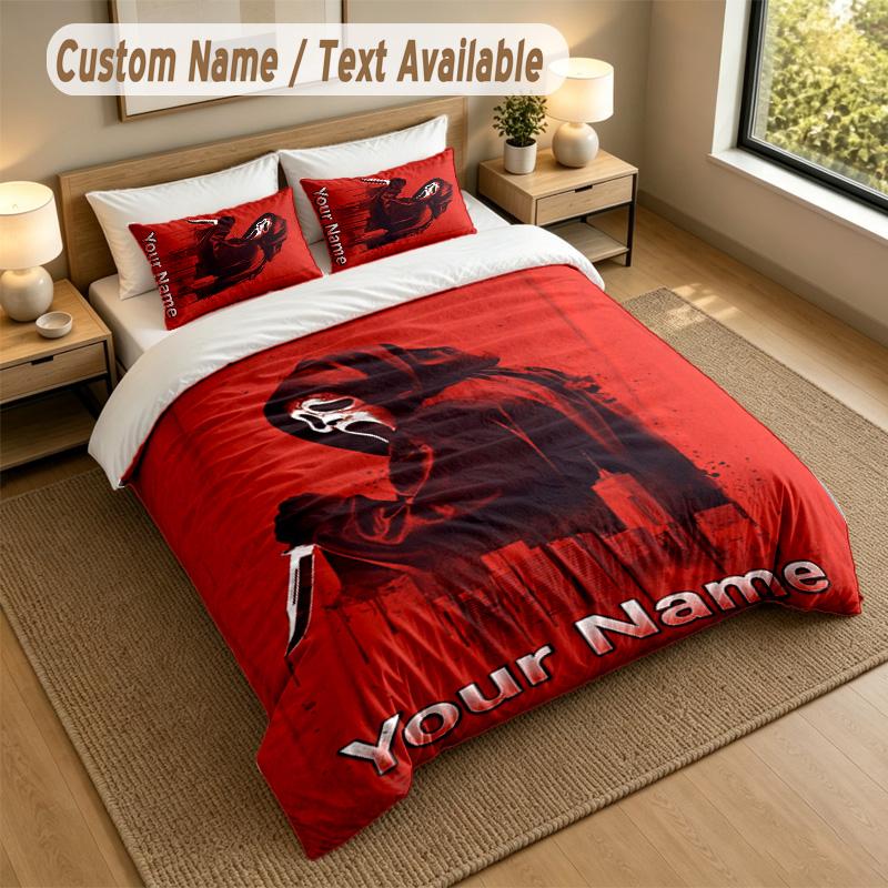 3Pcs Bedding Set Custom Name Text, 1 Sheet 2 Pillowcases Home Bed DecorScream Ghostface