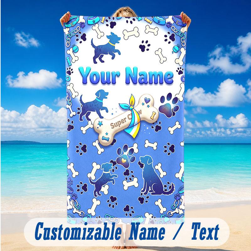 Dog Theme Beach Towel Personalized Custom Name & Text Soft Quick Dry Beach Towel for Swimming Travel
