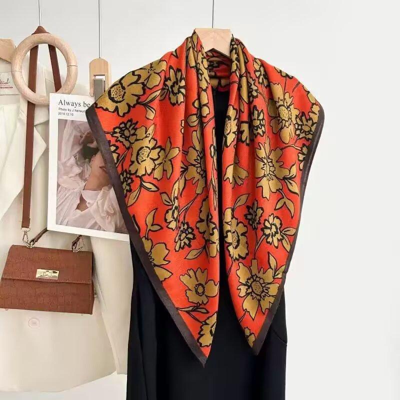 New 91 foreign style scarf women's high-end silk scarf square scarf cotton and linen headscarf spring and autumn fashion shawl thin scarf sun