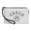 New Corner Zip Coated Canvas With Smooth Leather Wrist Bag Clutch Small Women's Chalk White & Indigo CB855-SVUON