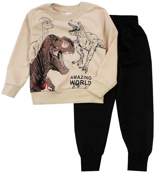 Dres komplet chłopięcy sportowy bluza dinozaury spodnie czarne 9/10 j621s