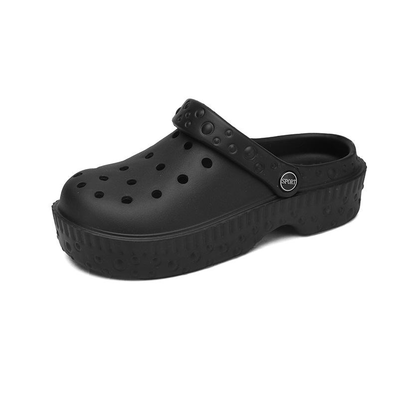 New ModelSolid Color Hole Shoes Women Wear Bag Head Slippers Step On Shit Feeling Thick Sole Non-Slip Beach Sandals Women