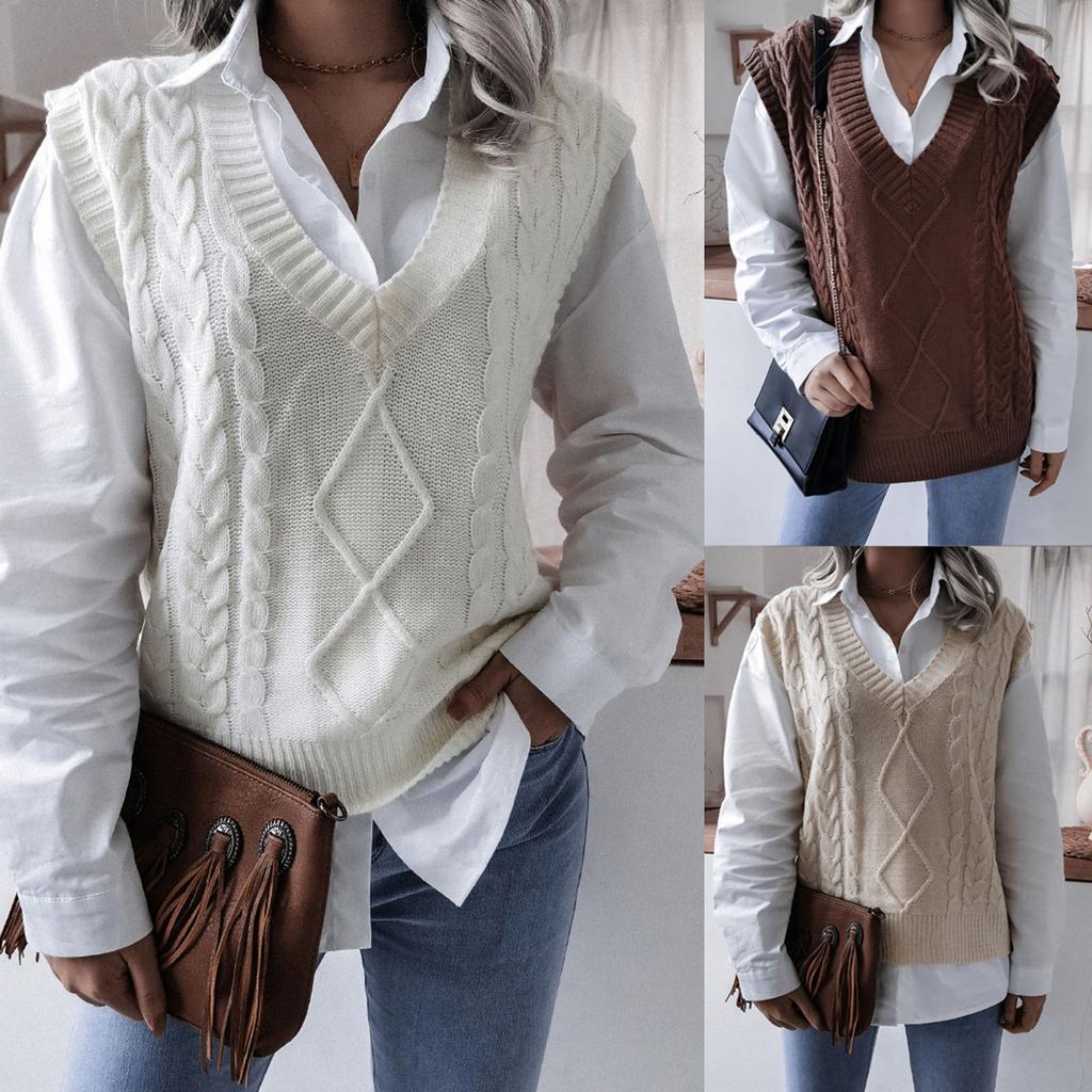 Women's And Winter V-Neck Top Campus Casual Loose Knit Vest Sweater