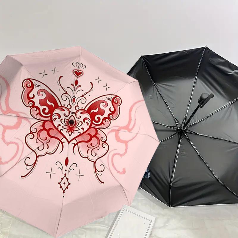 1 шт. Автоматический складной зонт-бабочка с сердцем, 8 спиц, железный каркас, подходит для путешествий, повседневного использования, на день рождения, подарок для женщин и мужчин c1231067