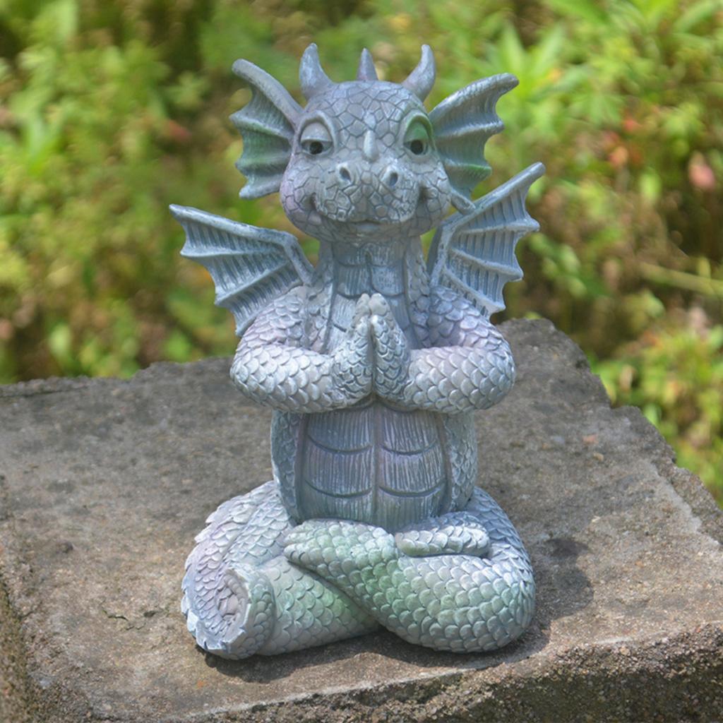 Garden Fun Resin Dragon Statue Art Sculptures Meditating Dragon Funny Wings Dinosaur for Outdoor Backyard Porch Decoration