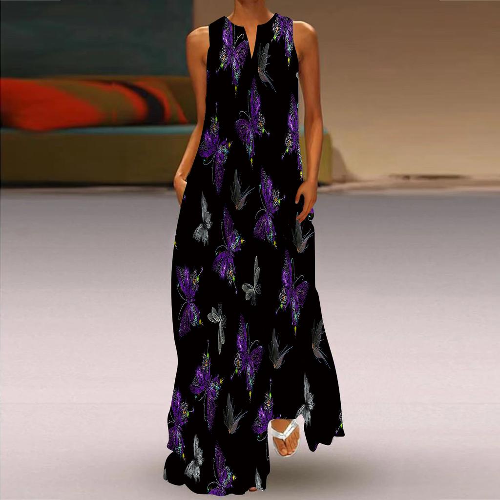 Женское платье-трапеция макси с длинными рукавами и красочным принтом, осенне-зимний вариант с v-образным вырезом, элегантный и ретро-стиль