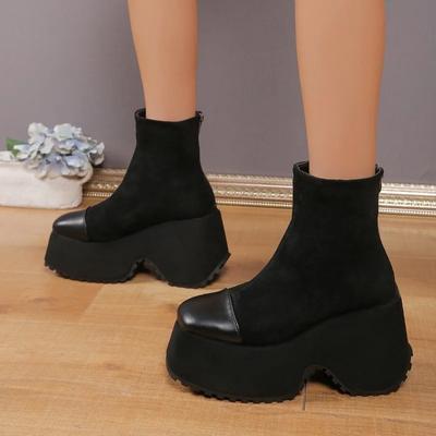 Обувь для женщин 2024 Римские женские ботильоны на платформе Ботинки женские с круглым носком Молния сзади Супер высокие Туфли странного стиля женские