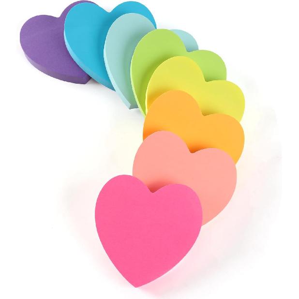 Heart Sticky Notes 8 Colors 100 Sheets/Pad, 800 Sheets Colorful Self-Stick Note Pads Stationary Cute Desk Accessories Office School Teacher Supplies