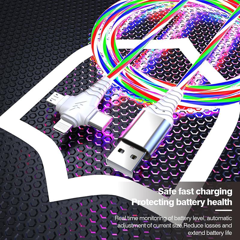 Светодиодный светящийся кабель для зарядки с эффектом потока 3 в 1, светящийся, для быстрой зарядки, Micro USB, Type-C, длина 1 метр, для фото, провод