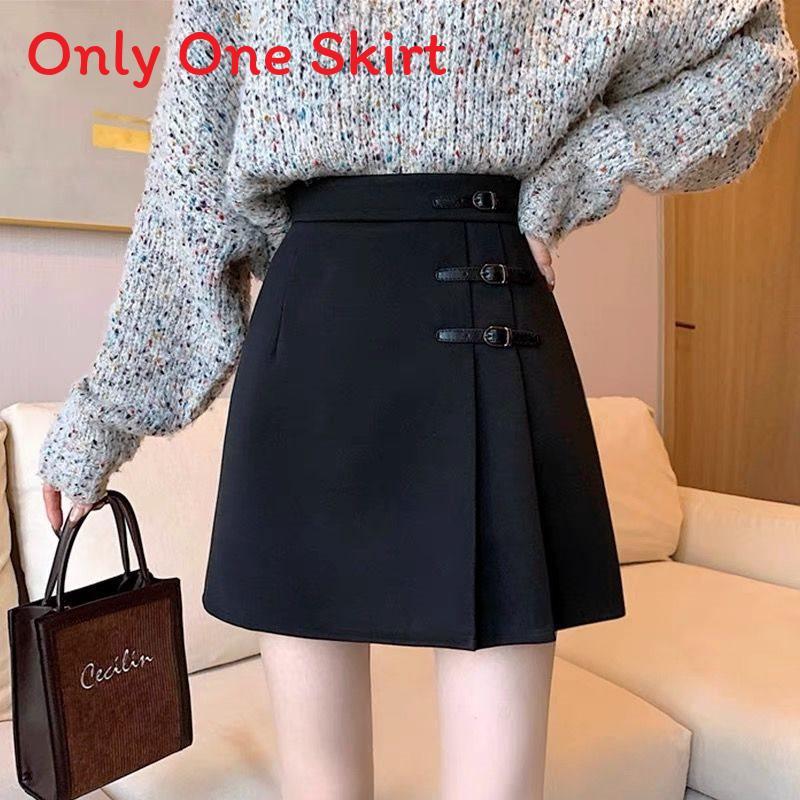 Classic Womens Black Wool Blend Mini Skirt With High Waist And Pleats For Spring Fashion