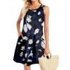 Летние платья для женщин Пляжный Бохо Без рукавов Принт Струящиеся Карманы Футболки Сарафаны