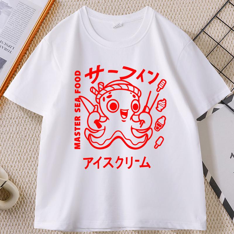 Japanese Street Food T-shirt Osaka Dotonbori Octopus Printed Tshirt Takoyaki Anime Short Sleeve Tees Round Neck Summer Clothes