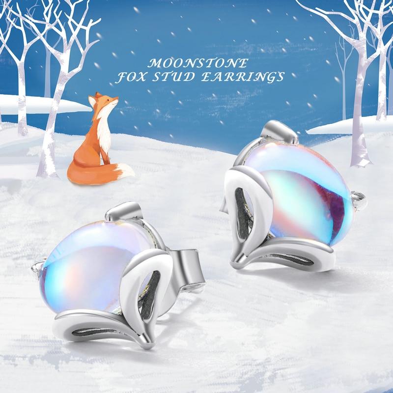 WOSTU 925 Sterling Silver Animals Moonstone Cute Fox Stud Earrings For Women Fashion Party Jewelry Gift