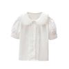 LUOBOBEIBEI Girls' White Blouse with Lace Trim, Versatile Japanese-Style Sweet Doll Collar Short-Sleeve Top, White, Size 130