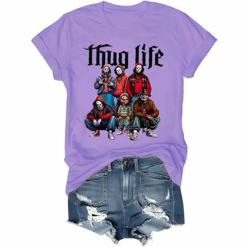 Футболка с фильмом ужасов «Thug Life» Футболка с персонажем ужасов «Friends» на Хэллоуин Футболка с забавной графикой на Хэллоуин Женская