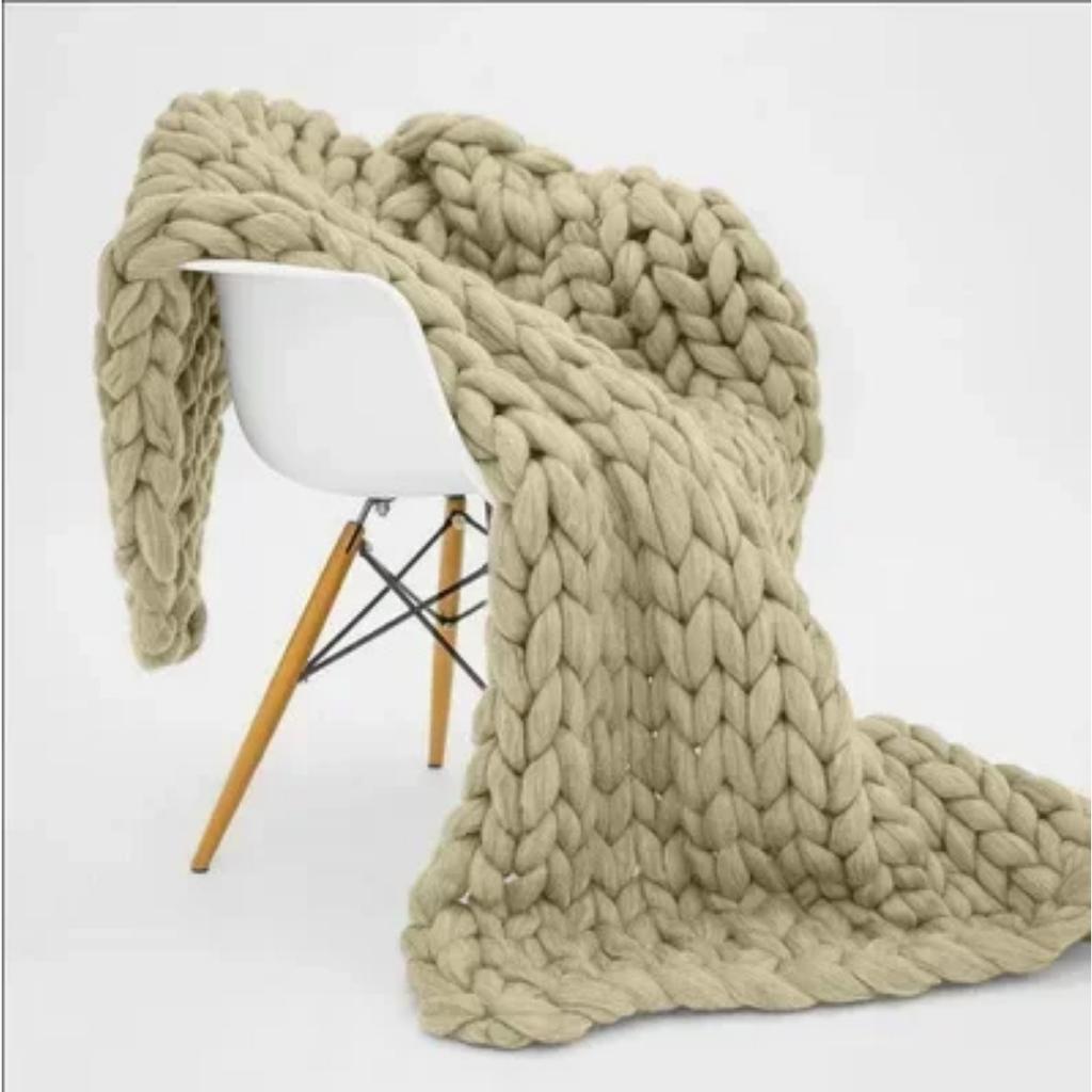 Knitted Handmade Warm Soft Large Coarse Woolen Blanket Pretty Gift For Winter Bed Sofa Girl All Season Sleeping Bag