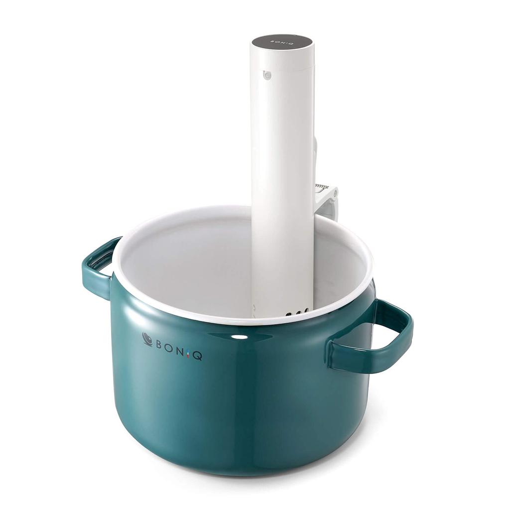 BONIQ Эмалевая дымчато-синяя кастрюля для пасты, глубокая кастрюля для приготовления пищи, прямой огонь, диаметр кастрюли IH 22 см, высота 19 см без крышки, низкотемпературная кастрюля для приготовления пищи, низкая