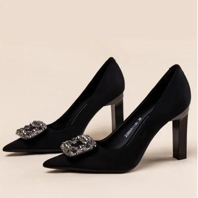 Мода 2024 Брендовая обувь для женщин Неглубокие женские туфли на высоком каблуке Модные хрустальные Офисные и Карьерные Высококачественные туфли-лодочки с острым носком Женские